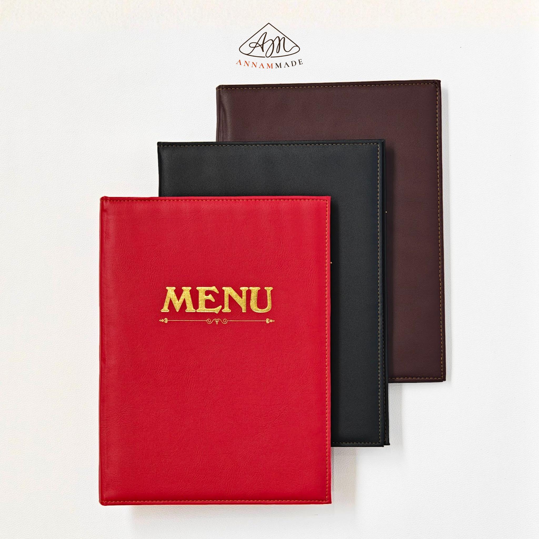 A4 Gold-Foil Leather Menu — 10 to 50 Clear Sleeves