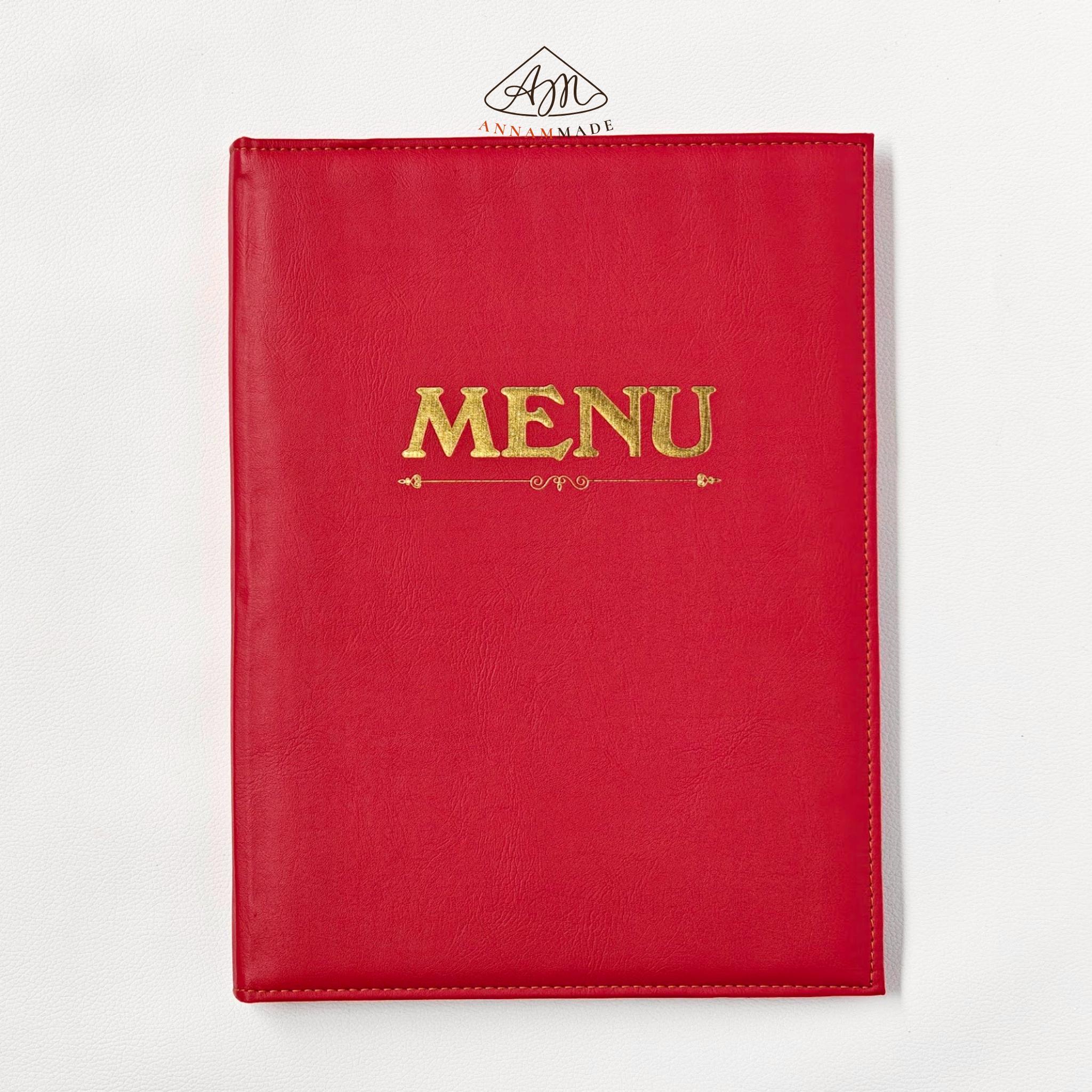A4 Gold-Foil Leather Menu — 10 to 50 Clear Sleeves