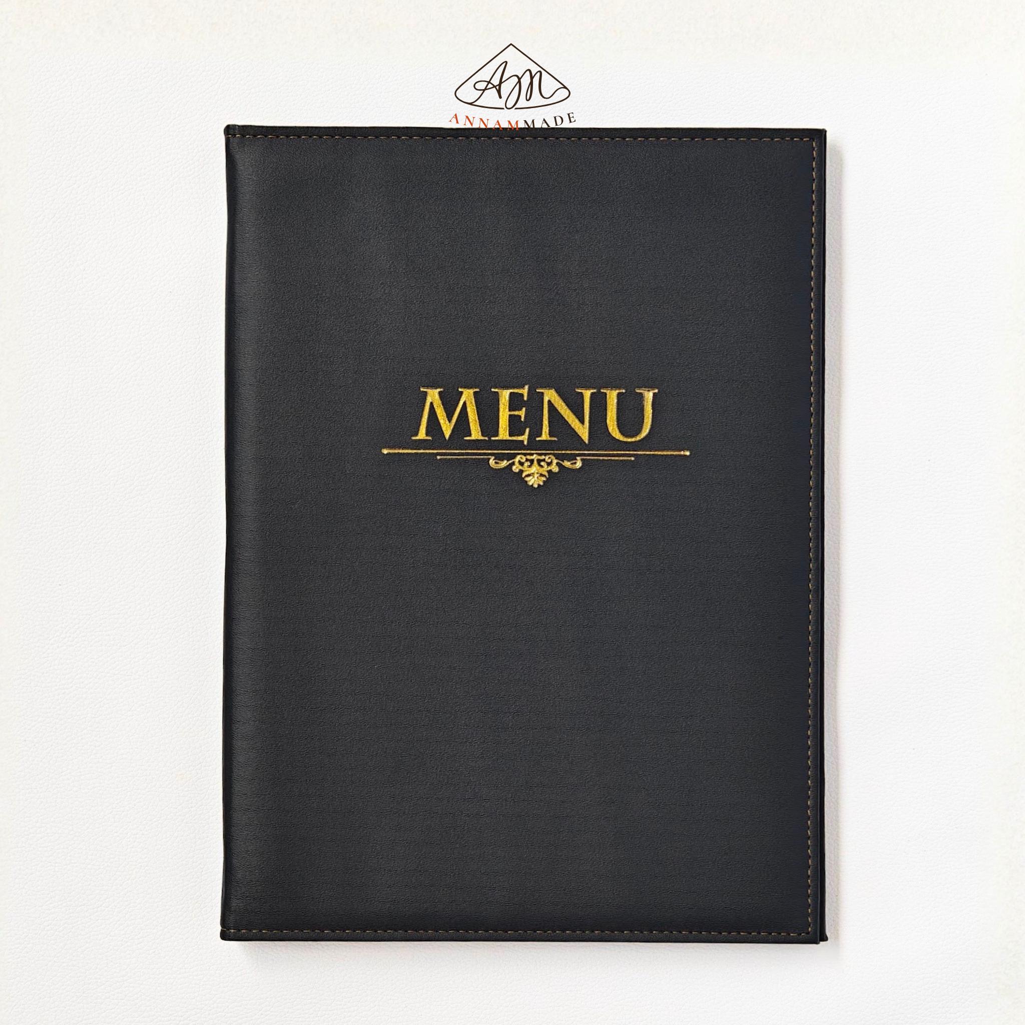 A4 Gold-Foil Leather Menu — 10 to 50 Clear Sleeves