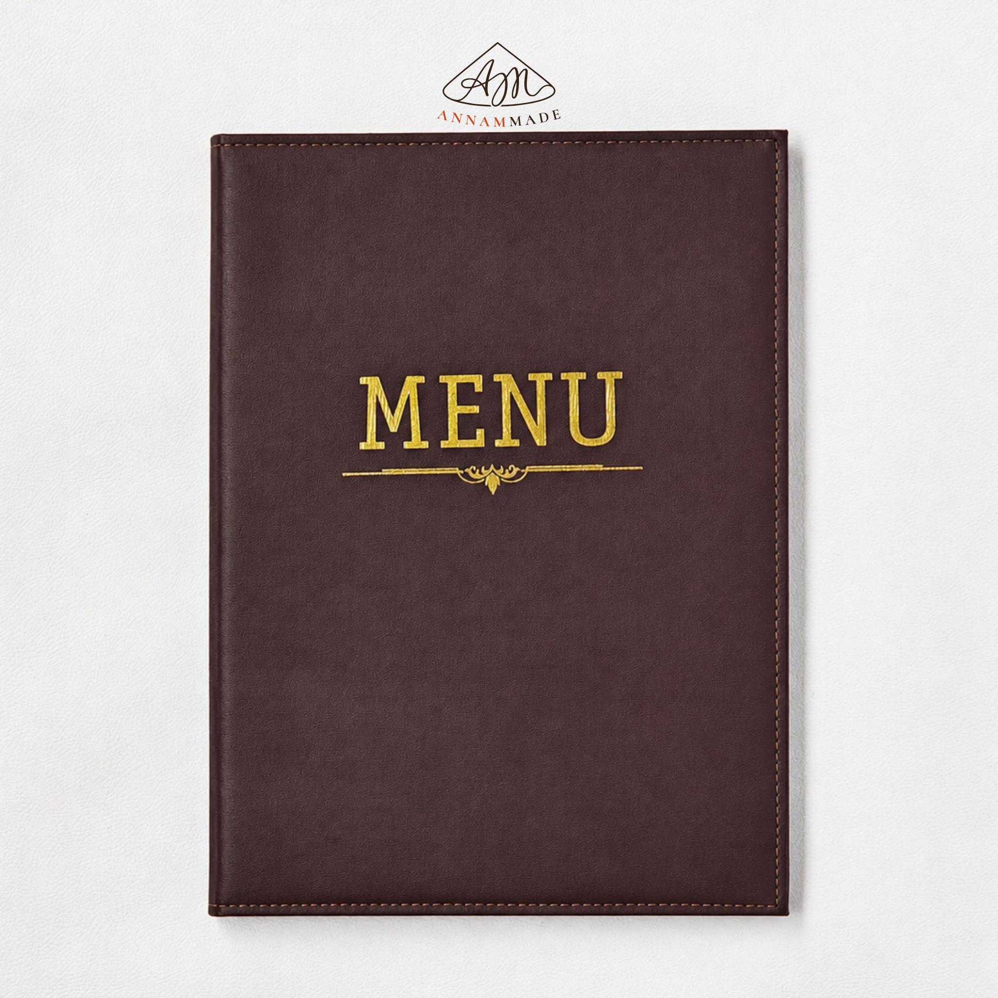 A4 Gold-Foil Leather Menu — 10 to 50 Clear Sleeves