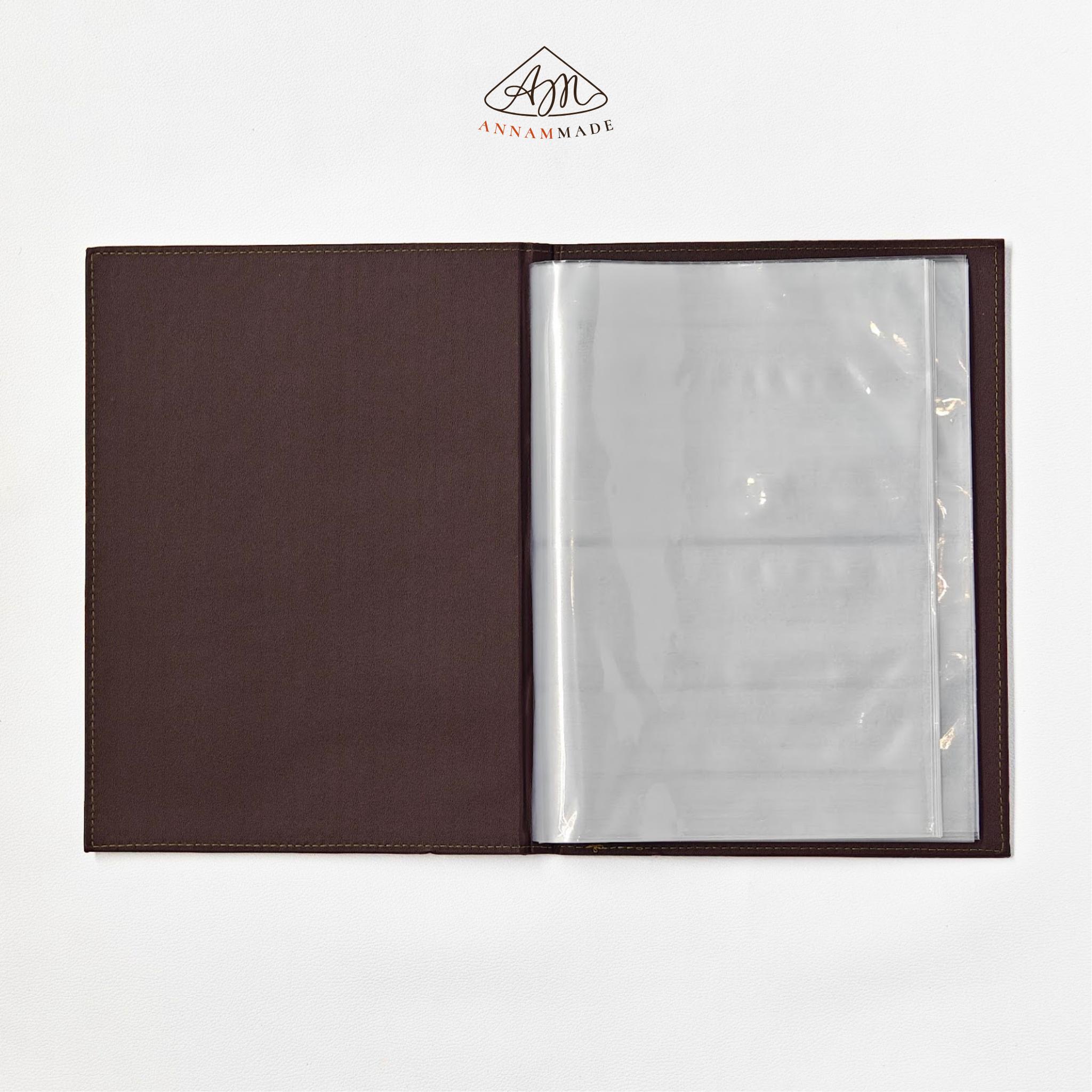 A4 Gold-Foil Leather Menu — 10 to 50 Clear Sleeves