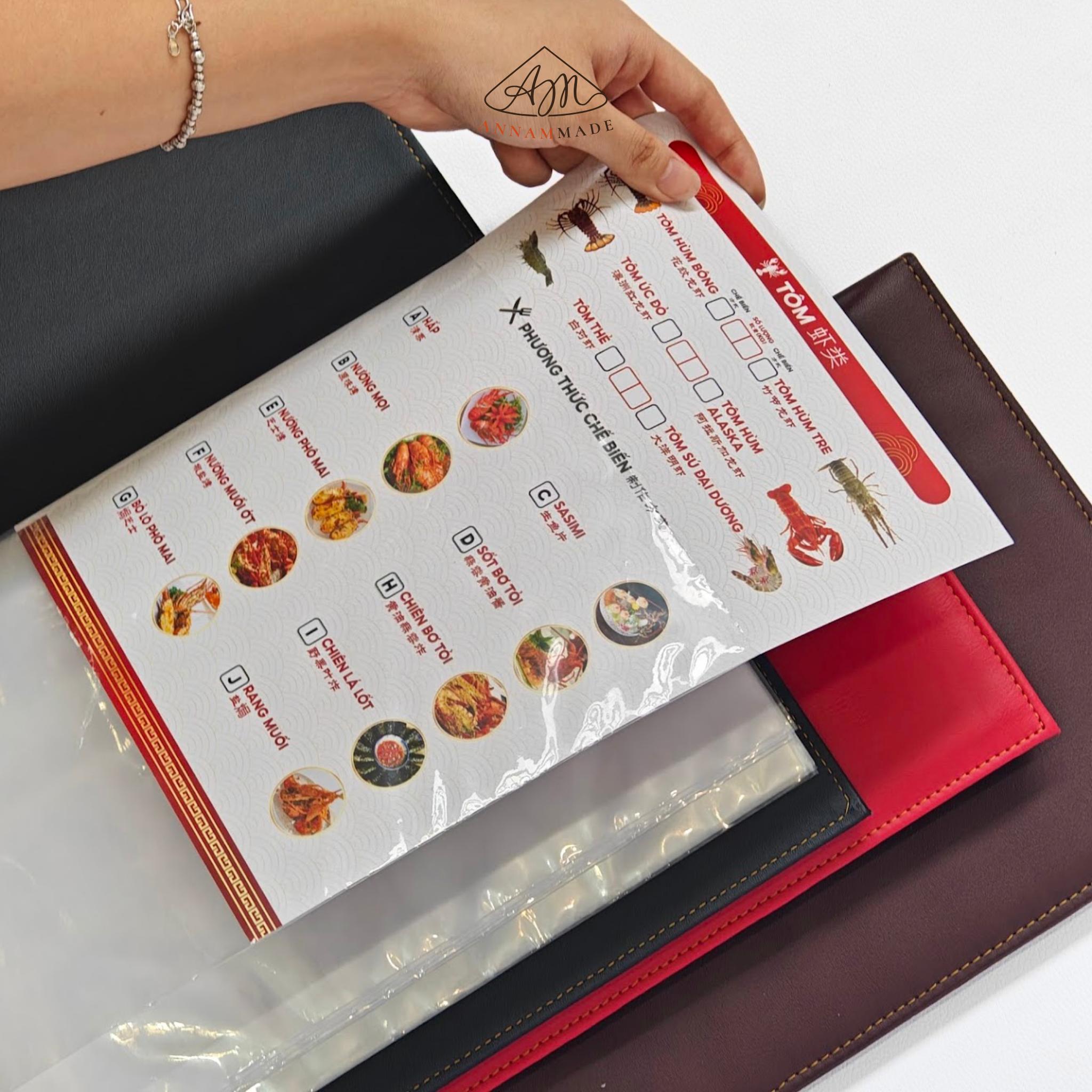 A4 Gold-Foil Leather Menu — 10 to 50 Clear Sleeves