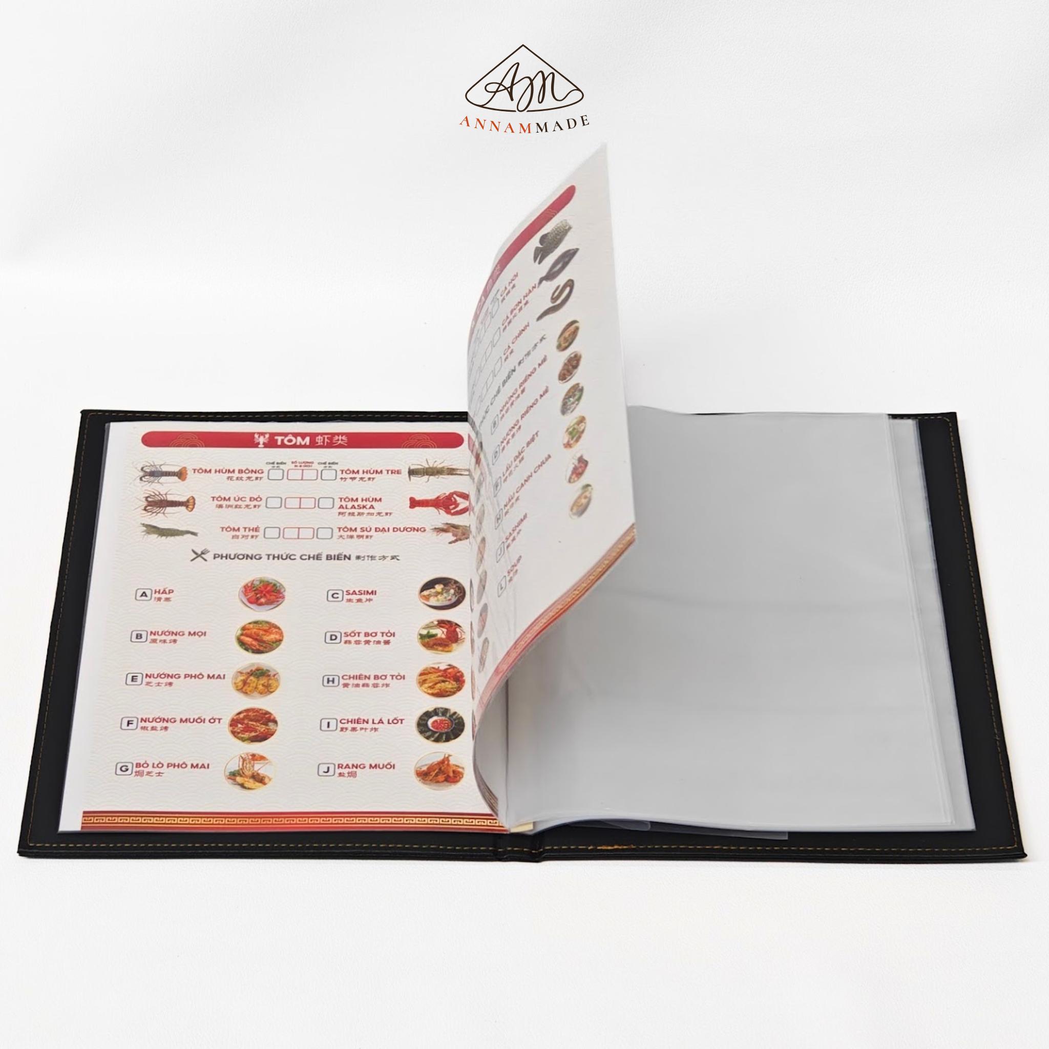 A4 Gold-Foil Leather Menu — 10 to 50 Clear Sleeves