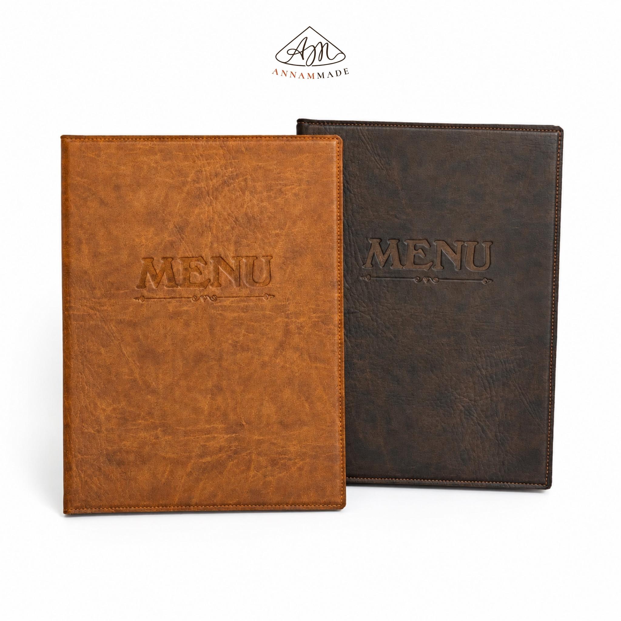A4 Leather Ring-Binder Menu — Tan or Chestnut