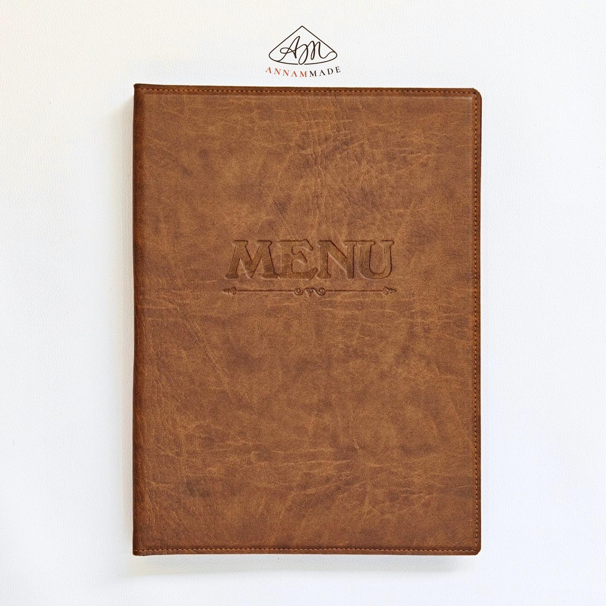 A4 Leather Ring-Binder Menu — Tan or Chestnut
