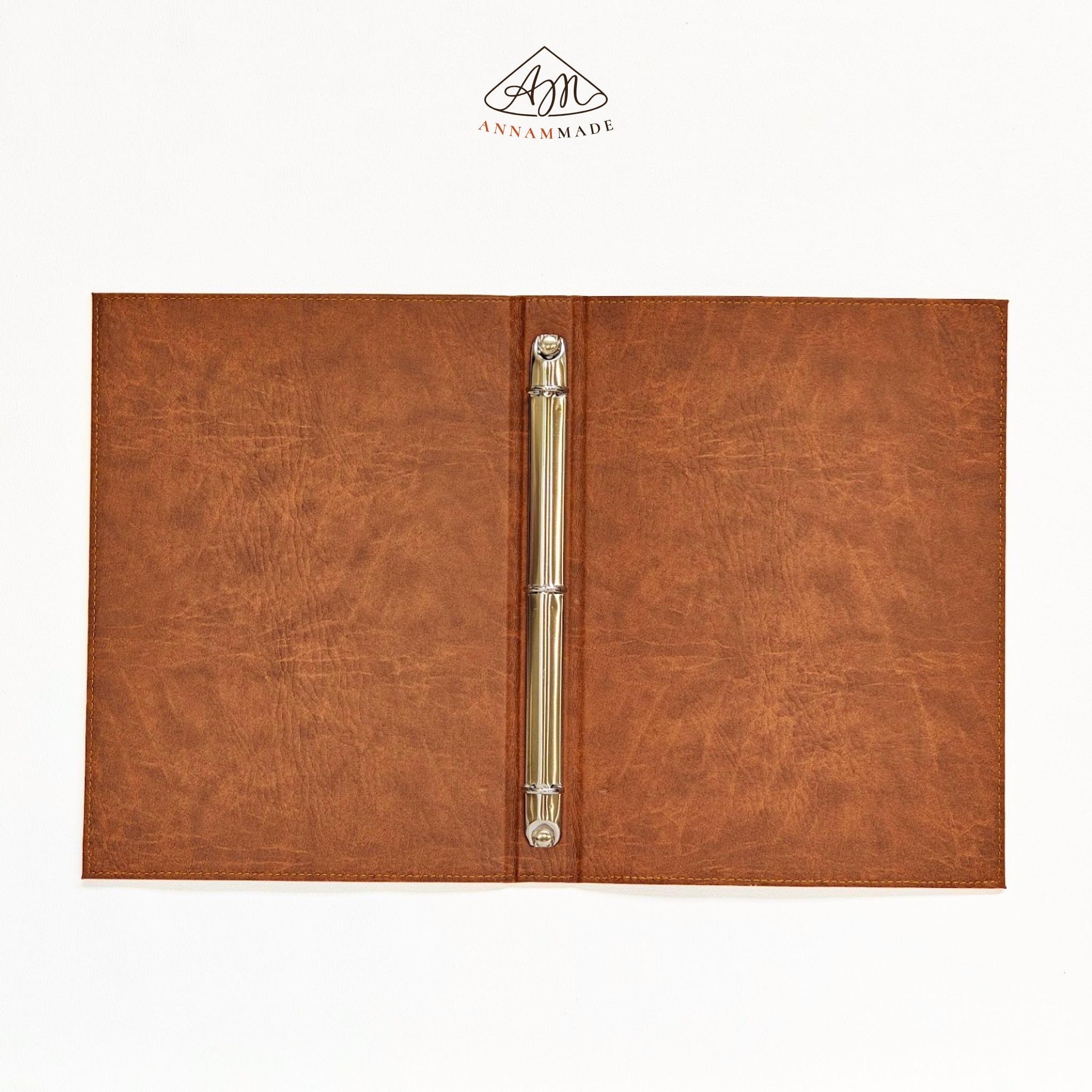 A4 Leather 3-Ring Binder — Documents & Menus