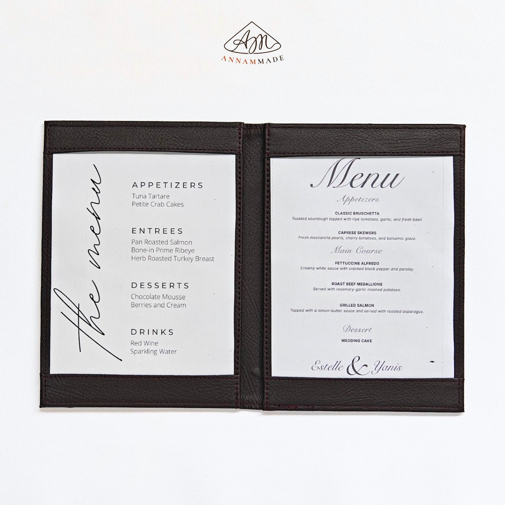 A5 Leather Menu Cover — Two-Panel, Dark Brown