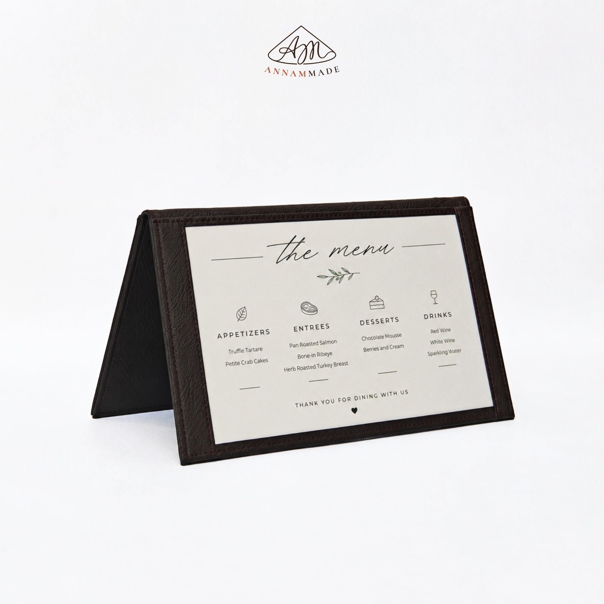 A5 Leather Menu Cover — Two-Panel, Dark Brown