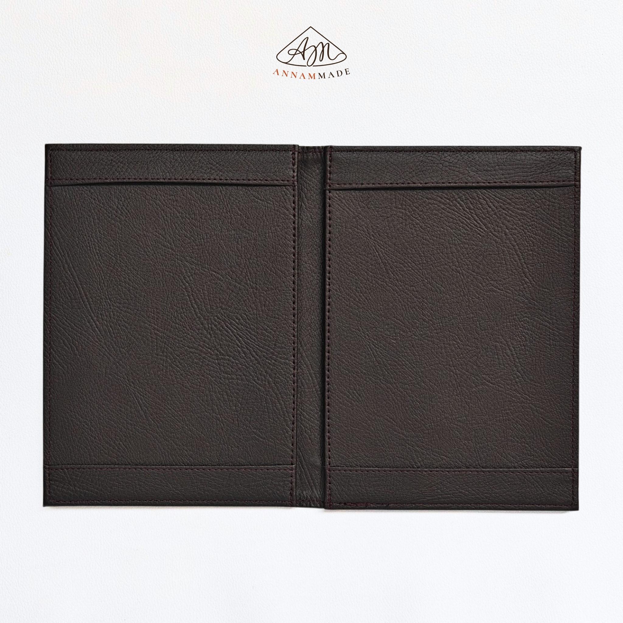 A5 Leather Menu Cover — Two-Panel, Dark Brown