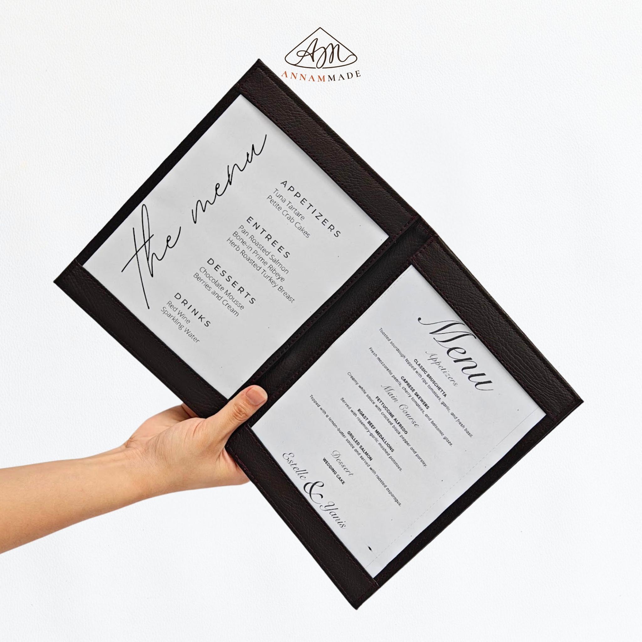 A5 Leather Menu Cover — Two-Panel, Dark Brown