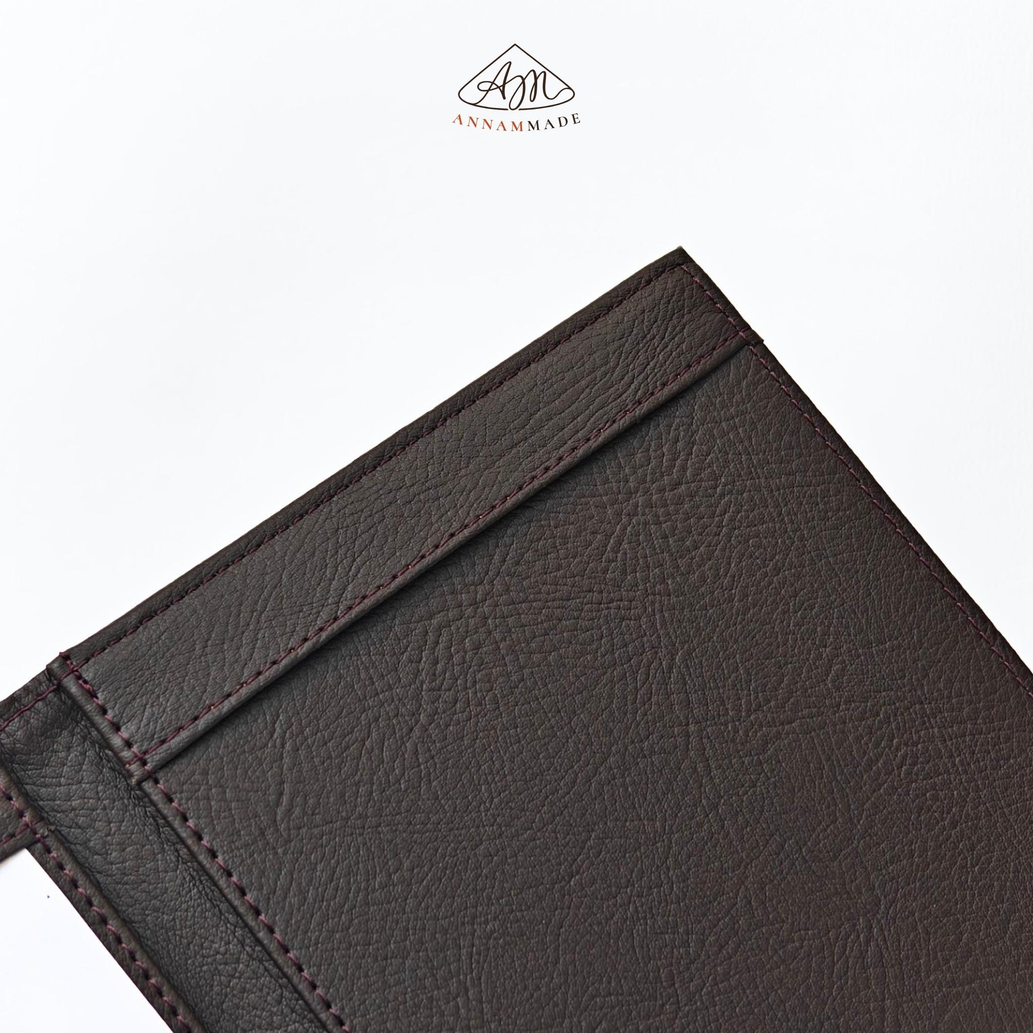 A5 Leather Menu Cover — Two-Panel, Dark Brown