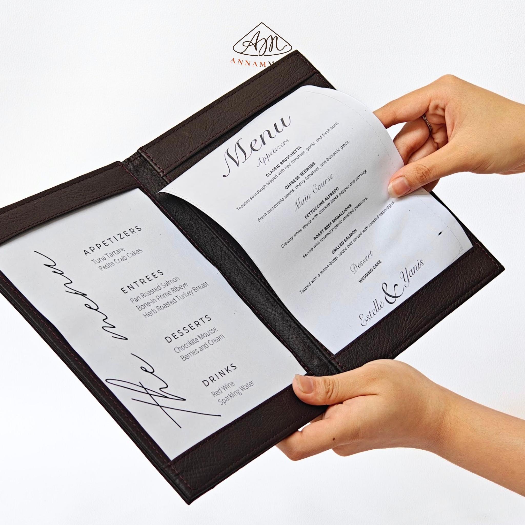 A5 Leather Menu Cover — Two-Panel, Dark Brown