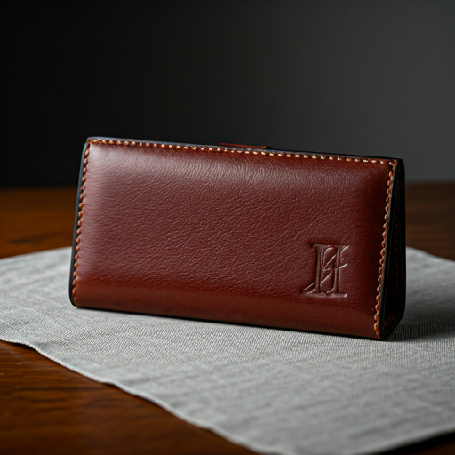 Bespoke mahogany leather bill holder on linen