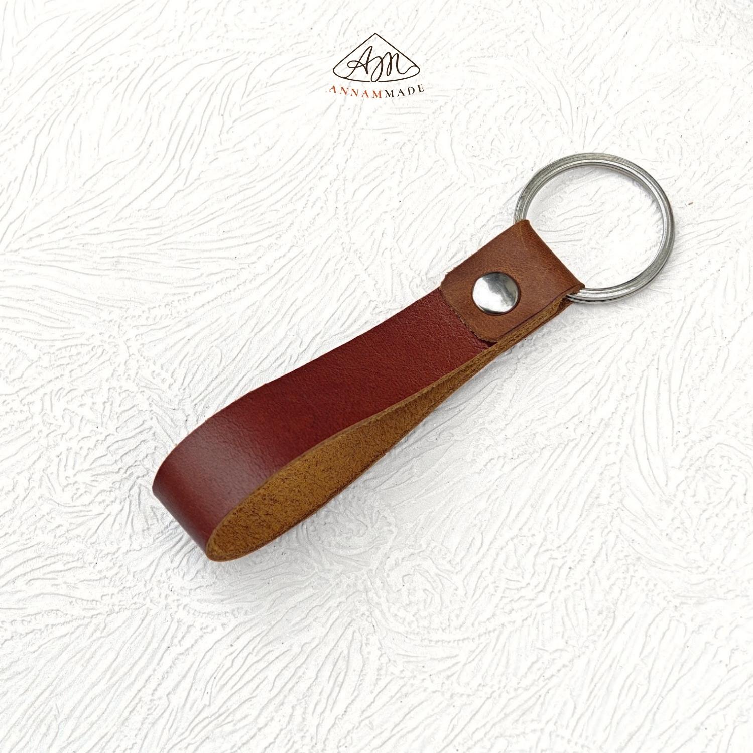 Full-Grain Cowhide Keychain — Two-Tone, 11.5 cm