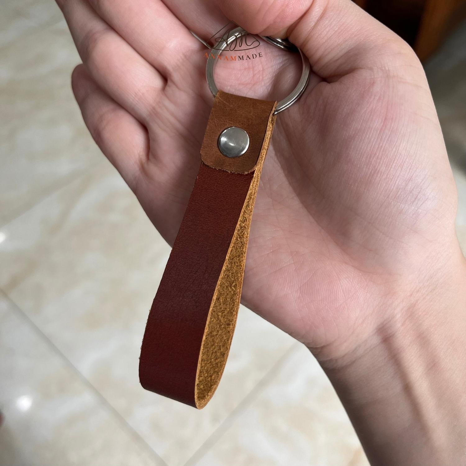 Full-Grain Cowhide Keychain — Two-Tone, 11.5 cm