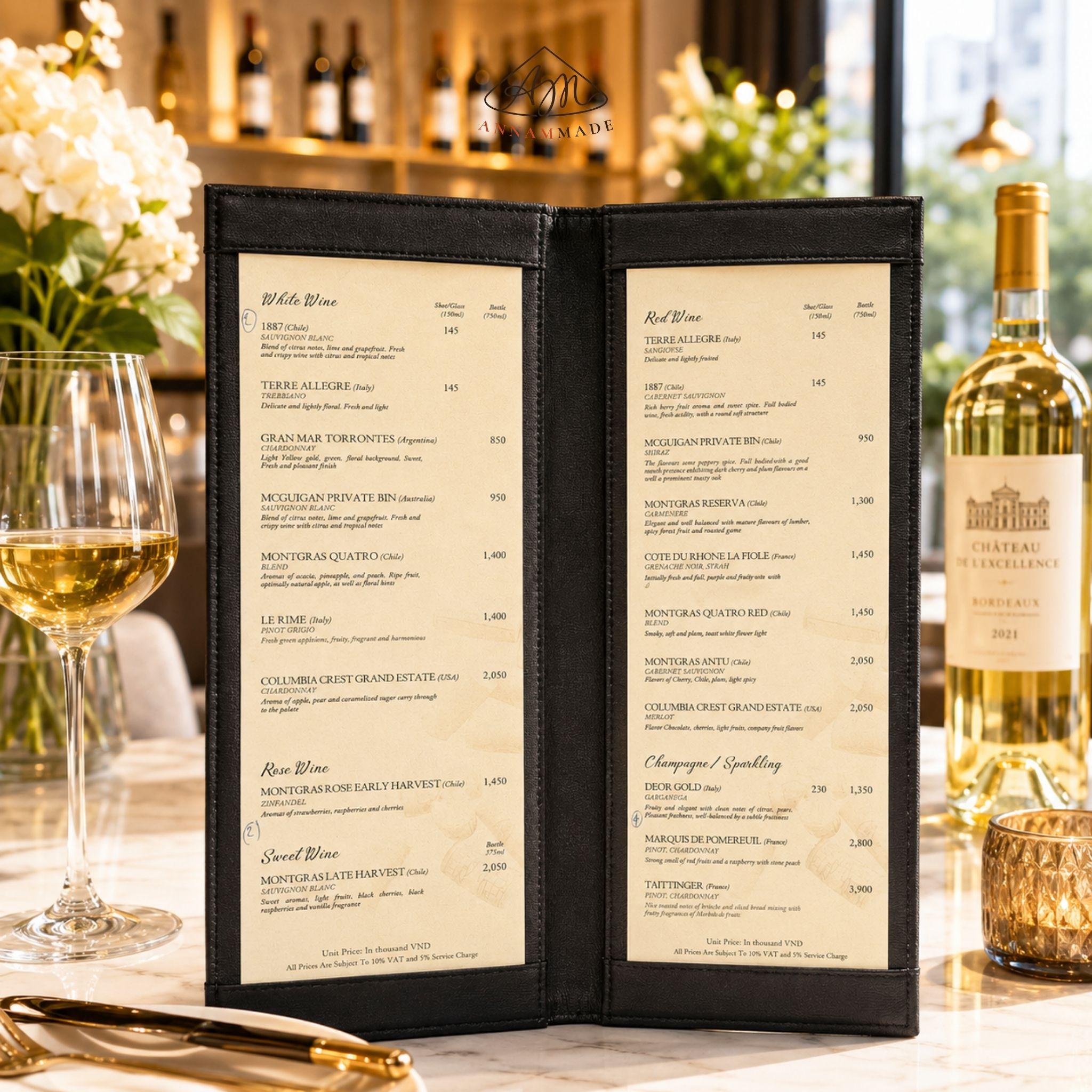 Leather Wine List Cover 12×32 cm — Bar, Pub & Lounge