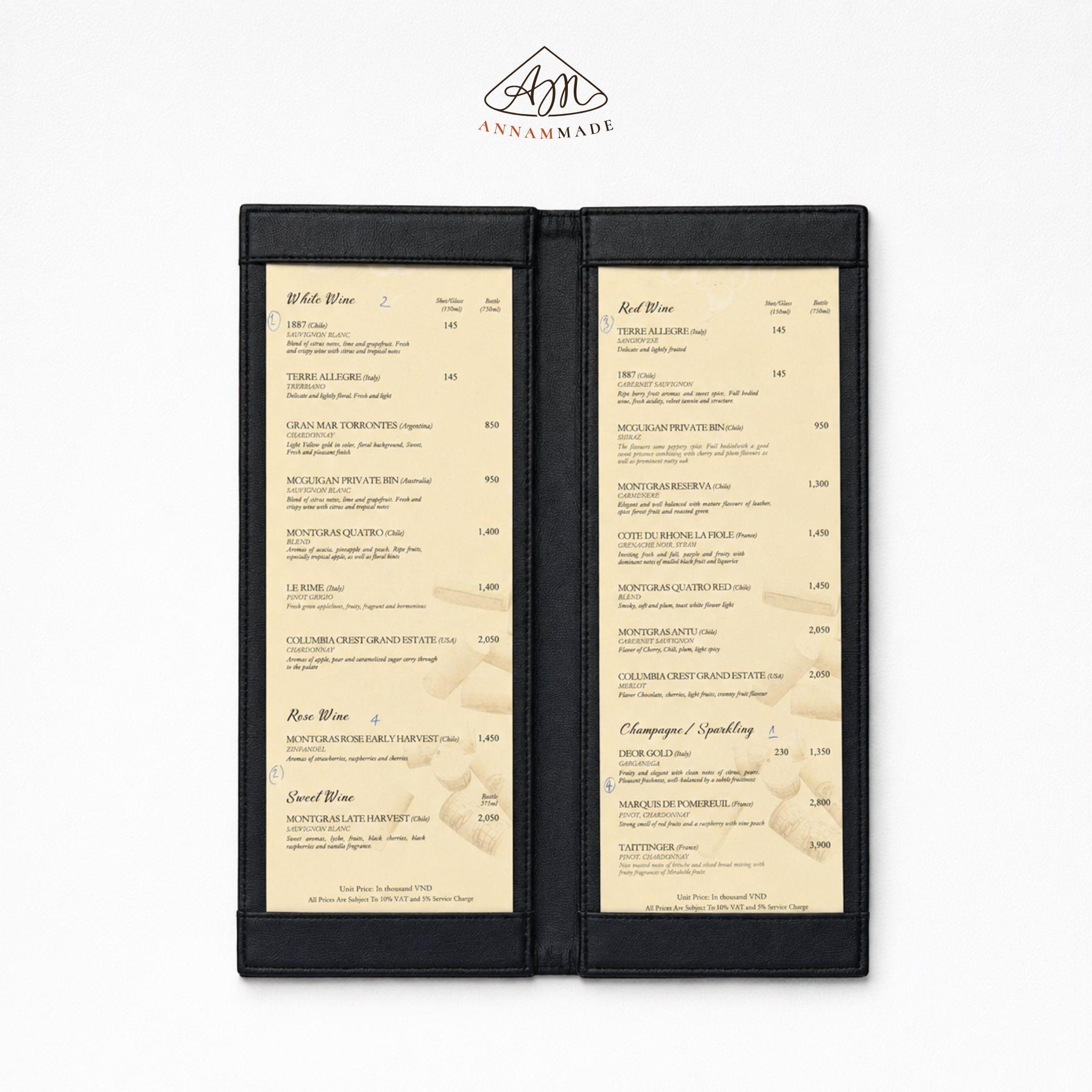 Leather Wine List Cover 12×32 cm — Bar, Pub & Lounge