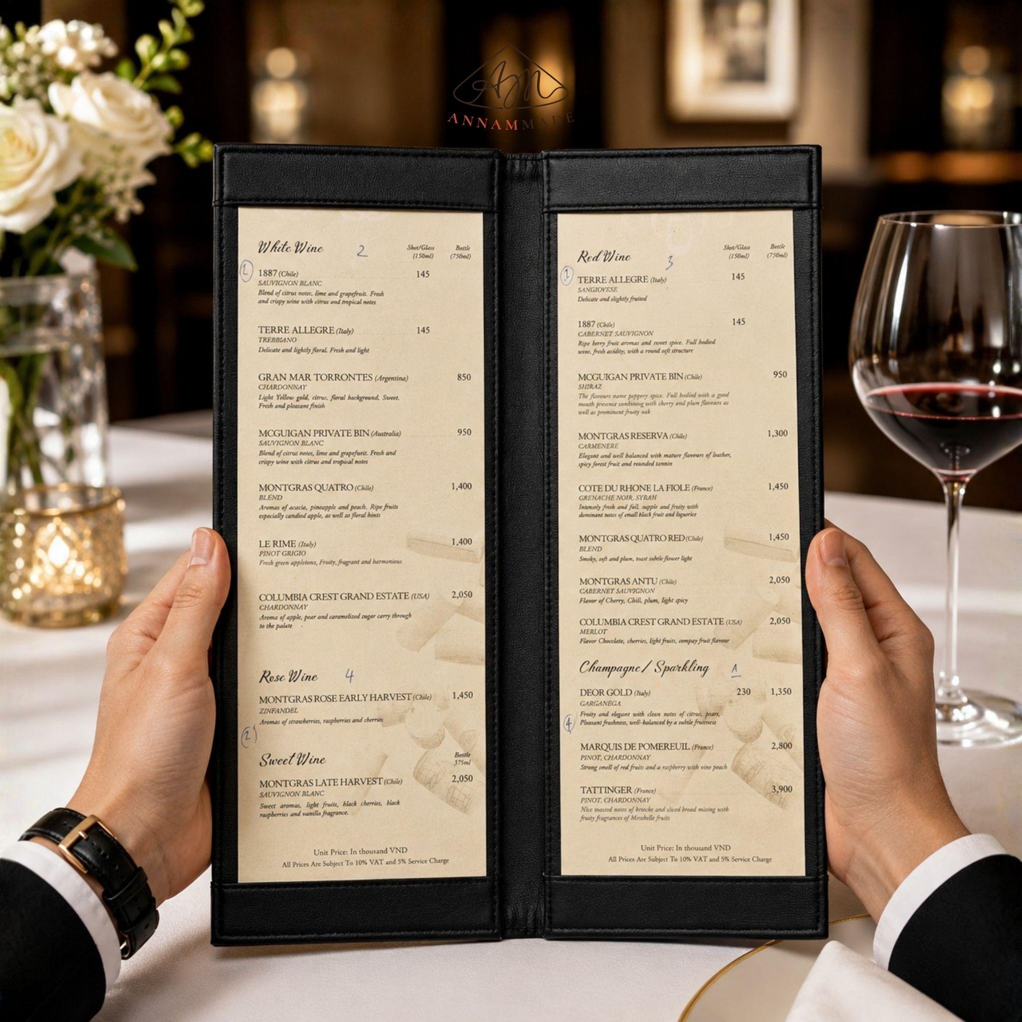 Leather Wine List Cover 12×32 cm — Bar, Pub & Lounge