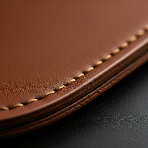 Close-up of saddle-stitched edge in waxed thread